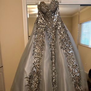 Beautiful Jovani Silver Beaded Gown